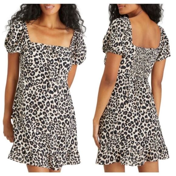 Sanctuary Fresh Breeze Leopard Print Puff Sleeve Square Neck Dress 0 ⭐️READ⭐️ - Picture 1 of 7